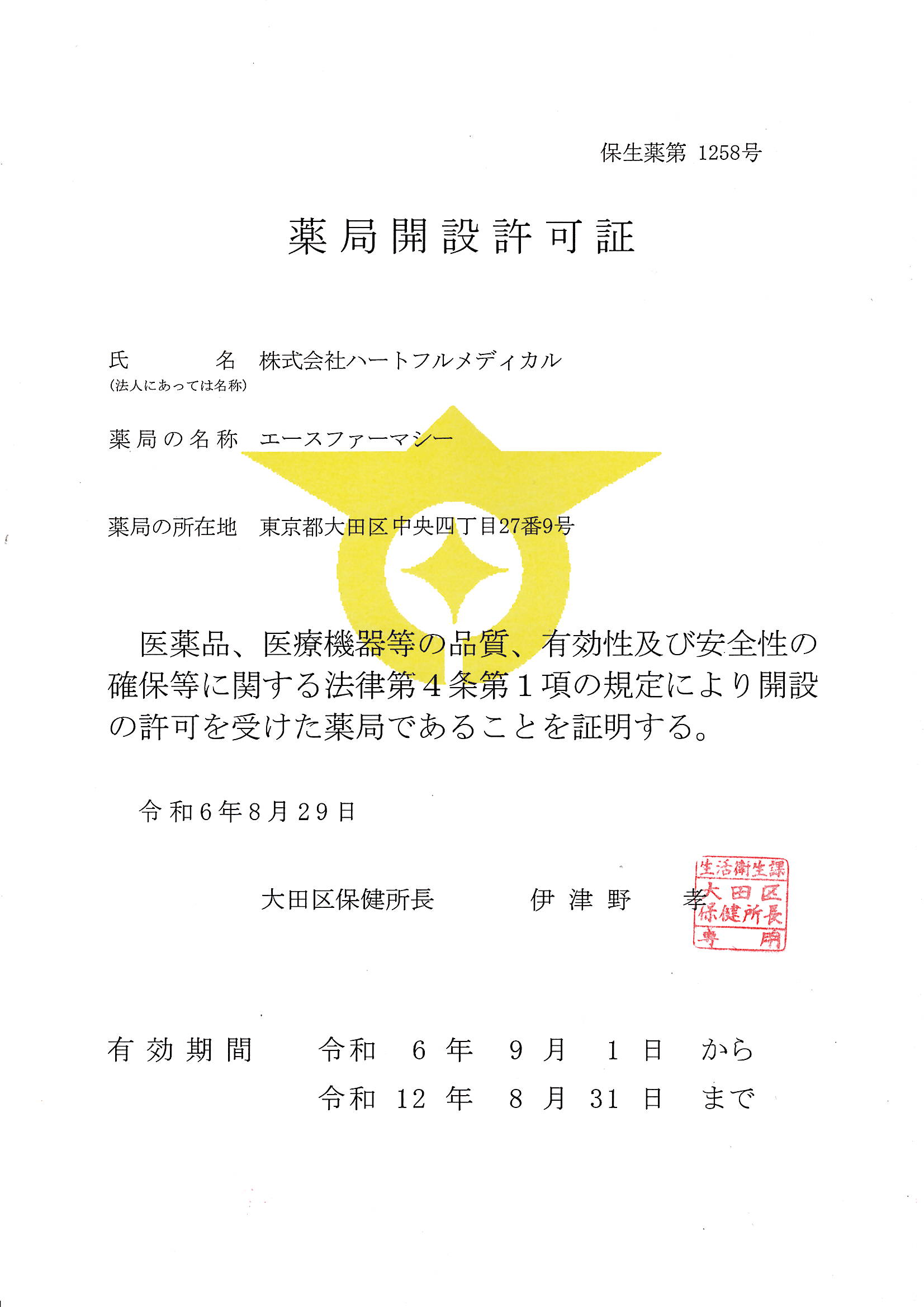 薬局開設許可証